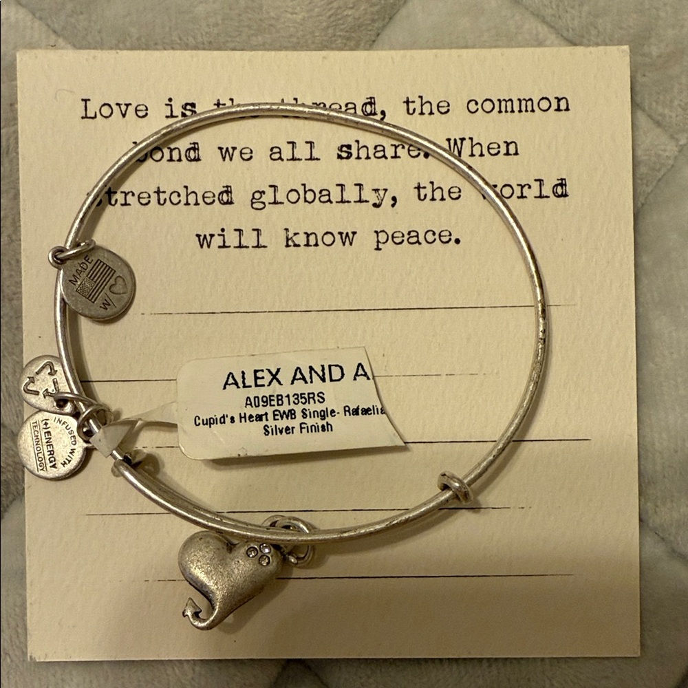 Alex and Ani Silver Heart Charm Bracelet